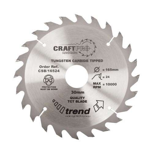 Image of TREND CSB16524 MEDIUM FINISH TCT CIRCULAR SAW BLADE 24TX30X165MM