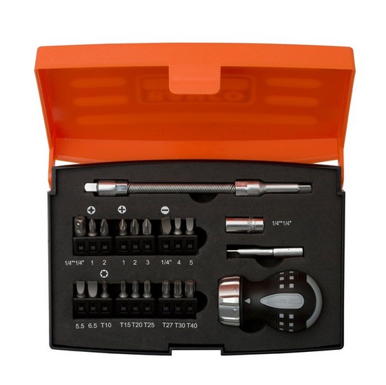 Image of BAHCO 22 PIECE STUBBY RATCHET SCREWDRIVER and BIT SET 14IN
