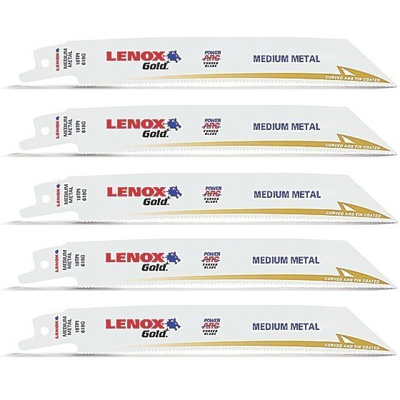 Image of LENOX 21067614GR PACK OF 5 GOLD METAL CUTTING RECIPROCATING SAW BLADES 19X152MM 14TPIX