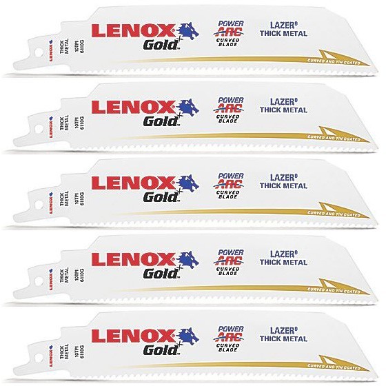 Image of LENOX 210989114GR PACK OF 5 GOLD METAL CUTTING RECIPROCATING SAW BLADES 25X229MM 14TPIX